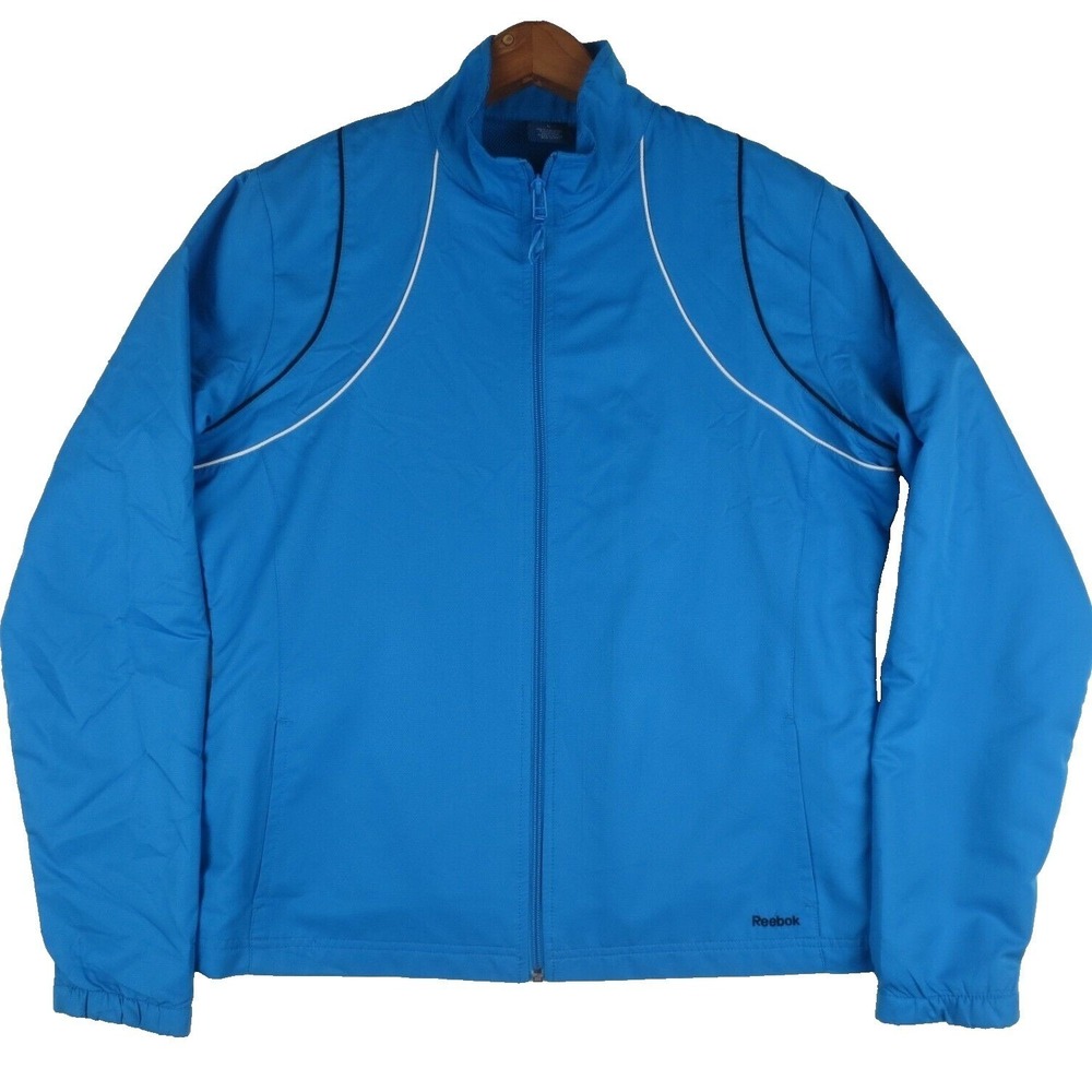 Reebok Windbreaker Track Jacket Womens L Blue Full Zip Mesh Lined Lightweight